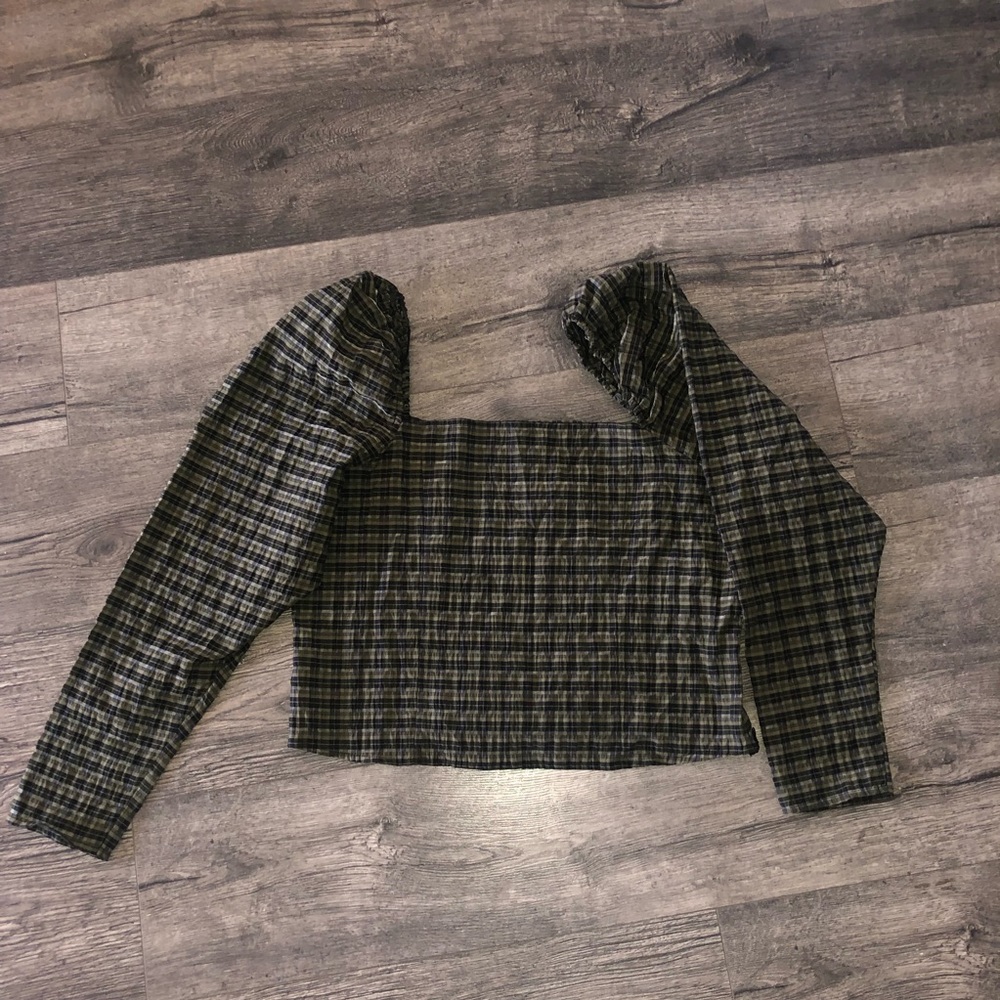 H&M- Plaid Blouse with Puffed Sleeve